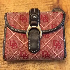 Vintage Dooney & Bourke Monogram Jacquard Small Flap Wallet with Brown Leather
